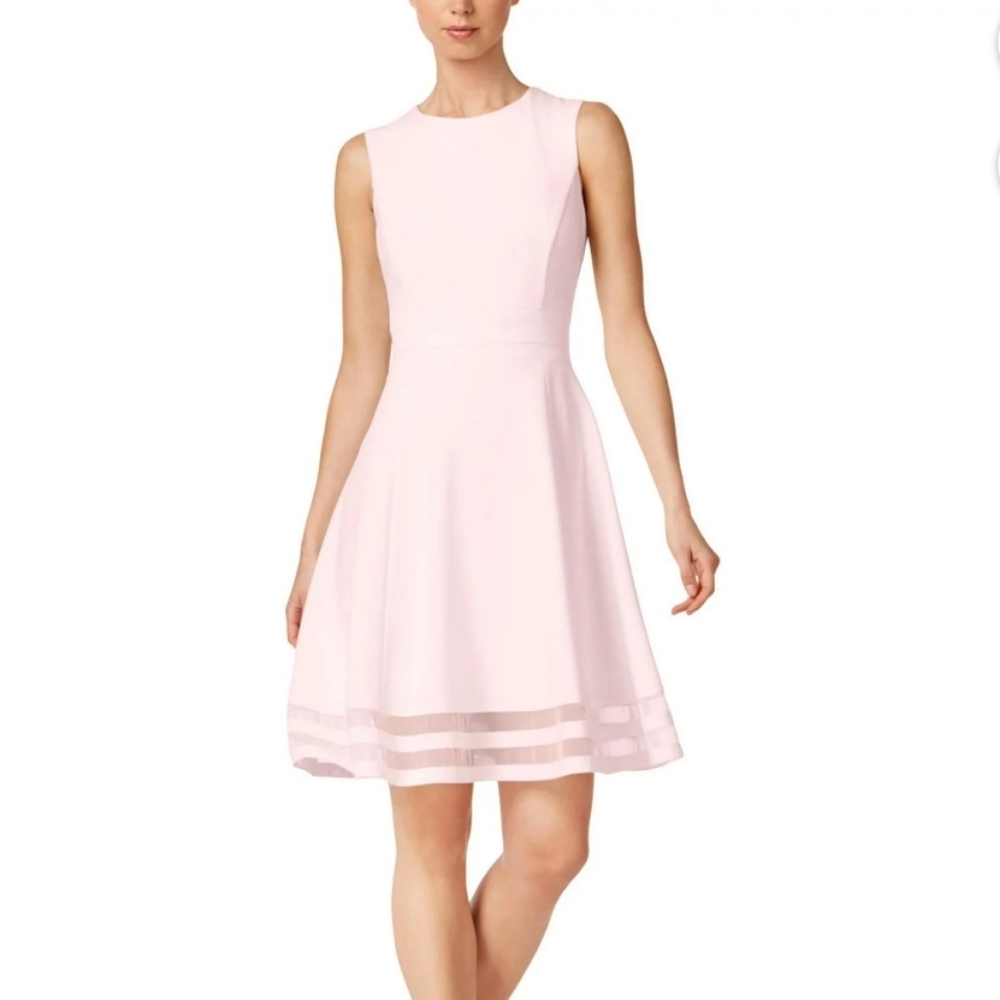 Calvin Klein Dress Sleeveless Cocktail Party Pink Mesh Hem Fit Flare NWT Sz 10